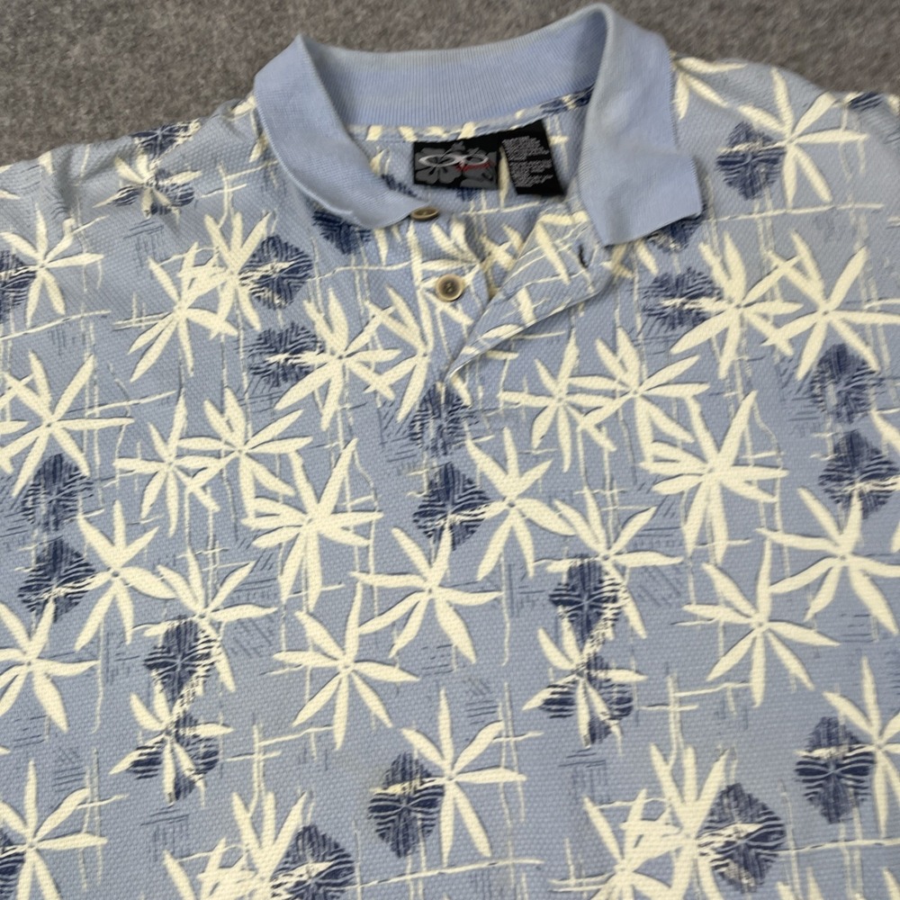 Vintage‎ OP Ocean Pacific Polo Shirt Mens XXL Blue Hawaiian Floral Coastal